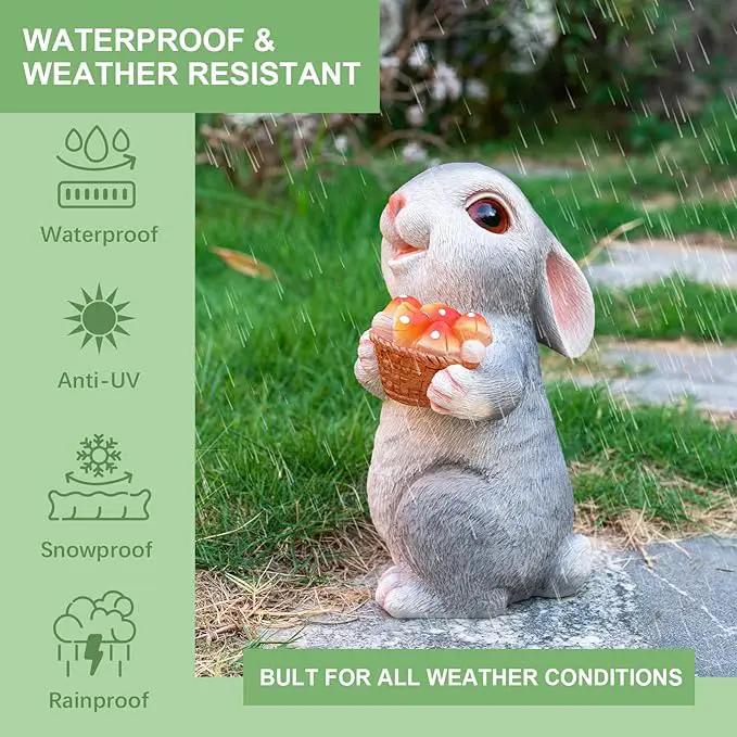 Solar Rabbit Garden Statues Outdoor Bunny Decor Resin Rabbit Figurine Holding Mushroom with LED Lights for Porch Patio Lawn Yard Christmas Housewarming Gardening Gifts for Mom Grandma by GreenHaven Gardens