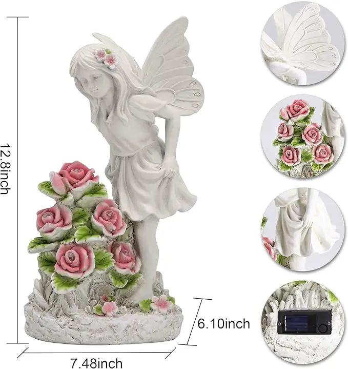 Garden Figurines Angel Garden Statue Outdoor Decor, Solar Powered Resin Sculpture with 5 LEDs Art Decoration for Patio Lawn Yard Porch, Ornament Housewarming Garden Gift, 12.8 x 7.5 x 6.1 Inch by GreenHaven Gardens