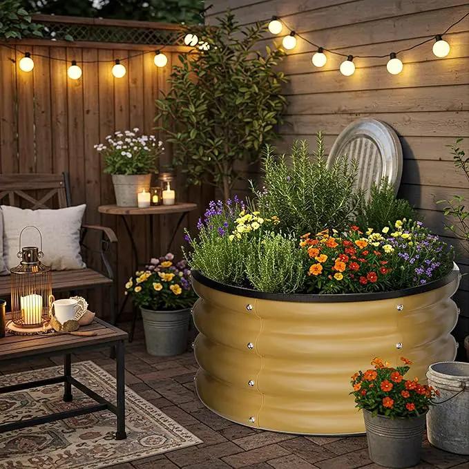 ZXZYHFTY Round Galvanized Raised Garden Bed kit,Yellow Outdoor Garden Raised Planter Box, Round Large Metal Raised Garden Beds for Vegetable 2 * 2 * 1ft 2 Pcs by GreenHaven Gardens