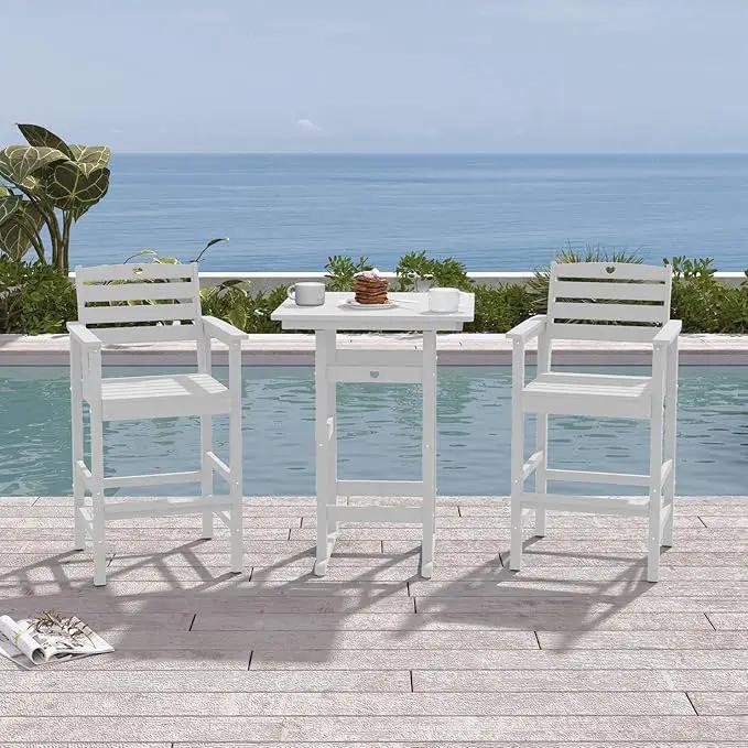3-Piece HDPE Outdoor Bar, Outdoor Bar Stools and Outdoor Bar Table with Heart Cutout Design, All Weather Bistro Set Outdoor for Patio, Porch, Pool (White) by GreenHaven Gardens