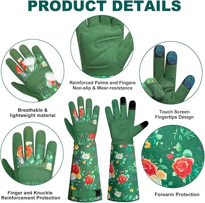 DLY Gardening Gloves,Leather Rose Gloves,Women's Long Gardening Glove for Work and Yard Work,Durable and Comfortable(Medium, Green by GreenHaven Gardens