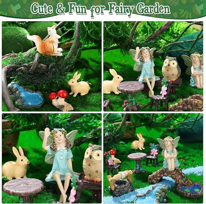 Roowest 19 Pcs Garden Accessories Garden Fairies Kit Miniatures Bunny Squirrel Owl Animals Cute Tiny Mushroom Mini Pond Bridge Figurine Miniature Micro Landscape Ornaments for DIY Home by GreenHaven Gardens