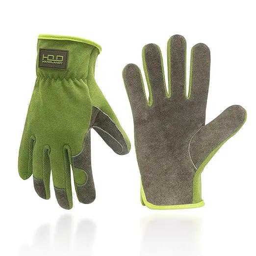 HLDD HANDLANDY Leather Work Gloves for Men & Women, Cowhide Gardening Gloves Utility Work Gloves, Mechanic Construction Driver Gloves (L, Green) by GreenHaven Gardens