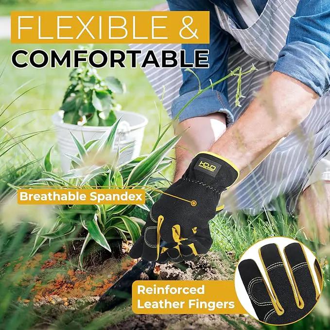 HANDLANDY Leather Work Gloves for Men & Women, Reinforced Durable Garden Gloves, Cowhide Working Glove for Gardening by GreenHaven Gardens