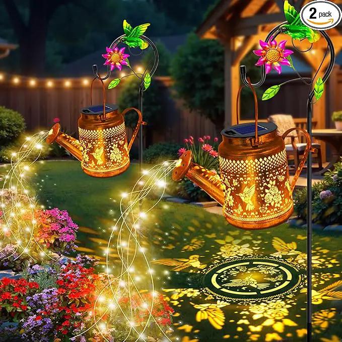 2 Pack Solar Lanterns Outdoor Waterproof,Hummingbird Watering Can Garden Decor,Hanging Solar Path Lights Yard Art,Outside Patio Decorations Gardening Birthday Gifts for Mom Grandma Women (Warm White) by GreenHaven Gardens