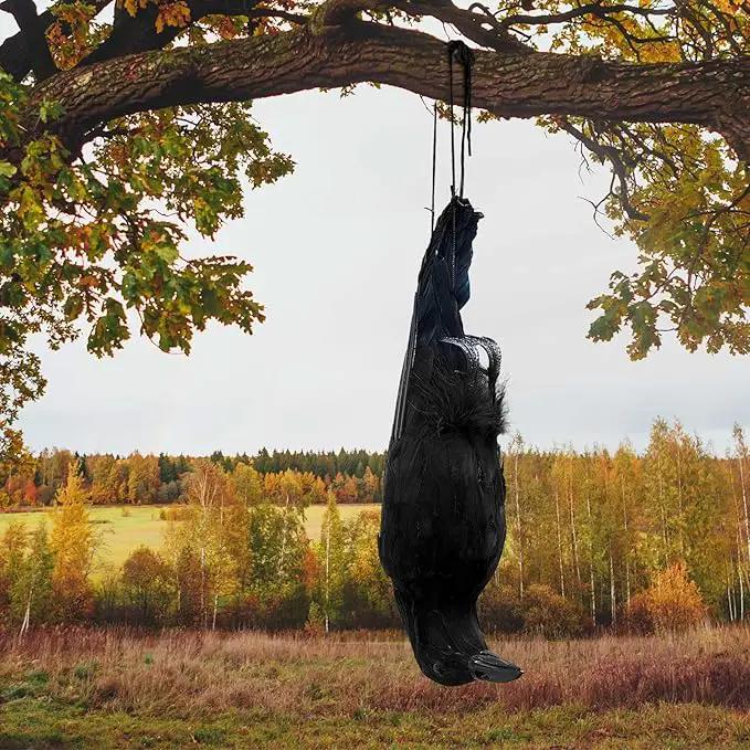 Lewtemi 1 Pcs 17 Inch Realistic Hanging Dead Crows Decoy Life Size Black Feathered Crow Fake Black Crows for Garden Decorations by GreenHaven Gardens