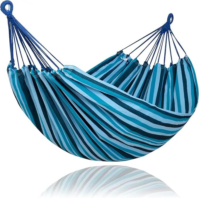 SUNCREAT Hammocks Outdoor Camping Double Hammock, Extra Large 2 Person Hammock for Camping, Blue Stripes by GreenHaven Gardens