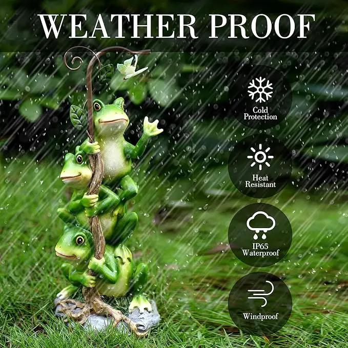 Frog Figurine Garden Decor, Solar Resin Frogs Outdoor Statue, Funny Frog Gift Sculpture Decoration for Home Patio Yard Lawn Porch Ornament by GreenHaven Gardens