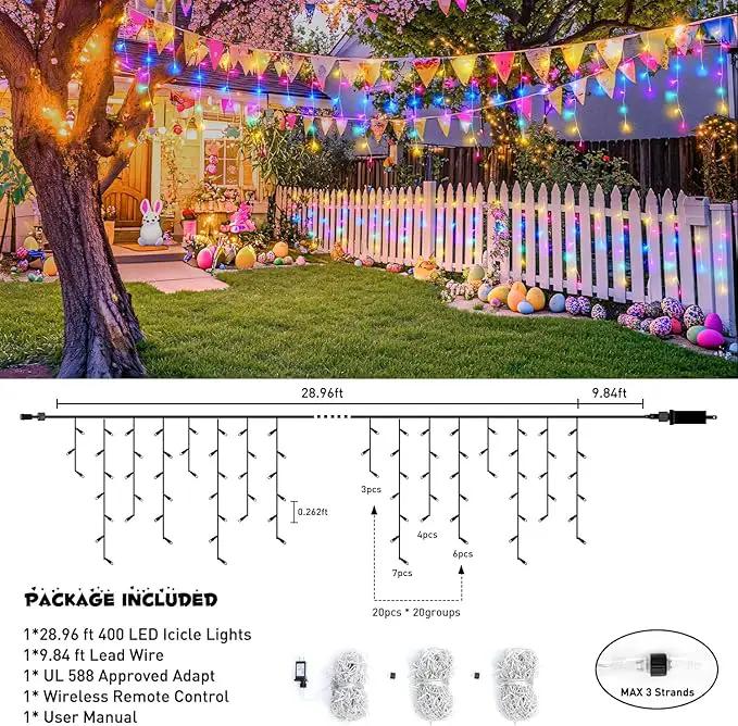 JMEXSUSS 400 LED 38.8 FT Easter Lights String Outdoor, Connectable Pastel Icicle Lights Indoor Outdoor for Easter Spring House Garden Party Decorations by GreenHaven Gardens