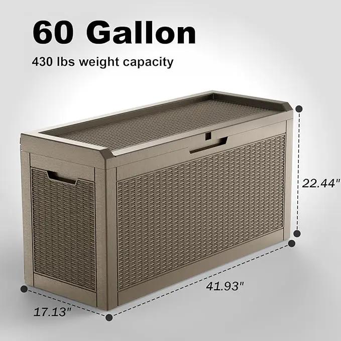 DRATO 60 Gallon Deck Box, Waterproof Resin Large Outdoor Storgae Box for Patio Furniture, Patio Cushions, Gardening Tools, Pool and Sports Supplies, Lockable by GreenHaven Gardens