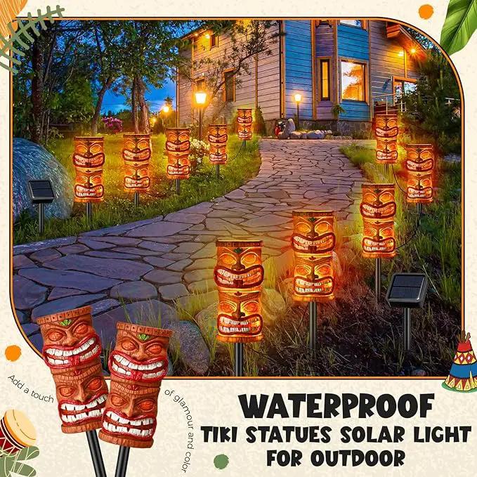 VIHOSE 5 Pcs Tiki Solar Light Decor Tiki Bar Statues Solar Power Light Stake Outdoor Hawaiian LED Decor for Luau Birthday Party Tropical Bar Garden Yard by GreenHaven Gardens