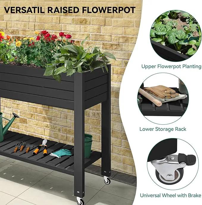 YITAHOME 43.3x17.7x34 in Elevated Garden Bed, Outdoor Plastic Planter Box with Wheels, Legs, Drain Plug, and Storage Shelf for Plants, Vegetables, Flowers, Herbs, Black by GreenHaven Gardens