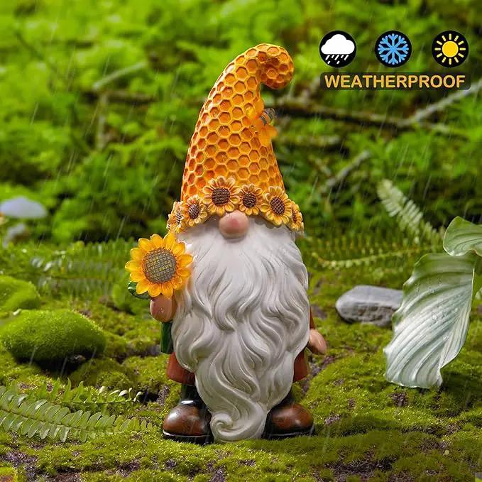 Garden Gnomes Outdoor - Sunflower Gnome Statue with Solar LED Lights for Yard, Patio, Lawn Ornaments - Best Garden Gifts for Mothers Day, Housewarming, Festival by GreenHaven Gardens