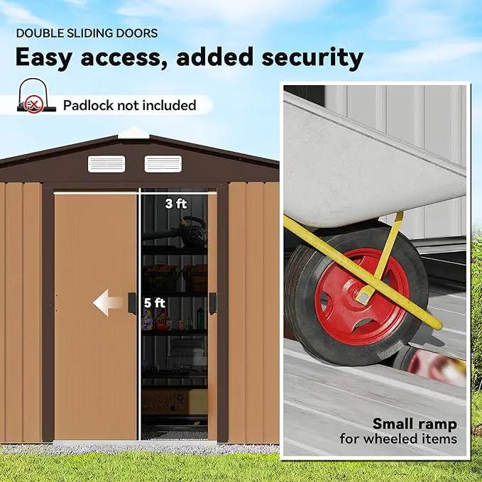 Outsunny 9' x 6' Outdoor Storage Shed, Garden Tool Metal Shed with Foundation Kit, Double Lockable Door, Air Vents and Sloping Roof, for Backyard, Patio, Lawn, Yellow by GreenHaven Gardens