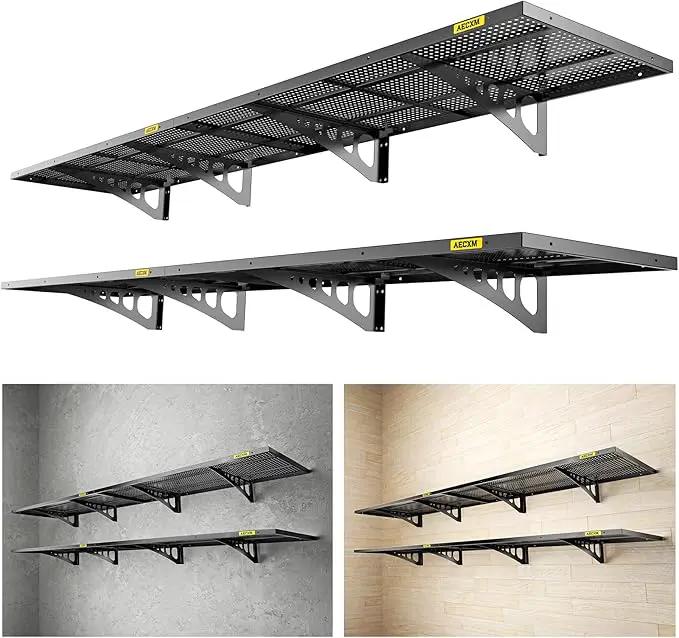4-Pack 1.64x4ft Adjustable Garage Wall Shelving 1120lbs Load Capacity Heavy Duty Wall Mounted Storage Shelf Metal Floating Shelves for Garage(Black) by GreenHaven Gardens