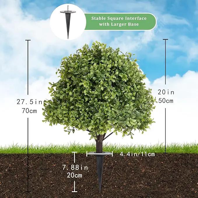 27" Tall Artificial Boxwood Ball Topiary Trees Set of 2, UV Resistant Large Faux Plants Outdoor, 2ft Fake Bushes and Shrubs Look Real with Ground Spike for Front Porch Outside Planter Backyard Decor by GreenHaven Gardens