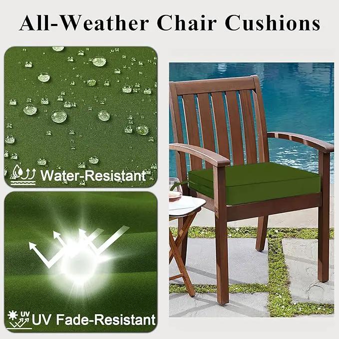 Outdoor Chair Cushions Set of 2 for Patio Furniture 24x24x4 Inch Waterproof Patio Chair Cushion 3 Year Color Fastness Square Elastic Foam Garden Couch Pads with Ties and Handle,Green by GreenHaven Gardens