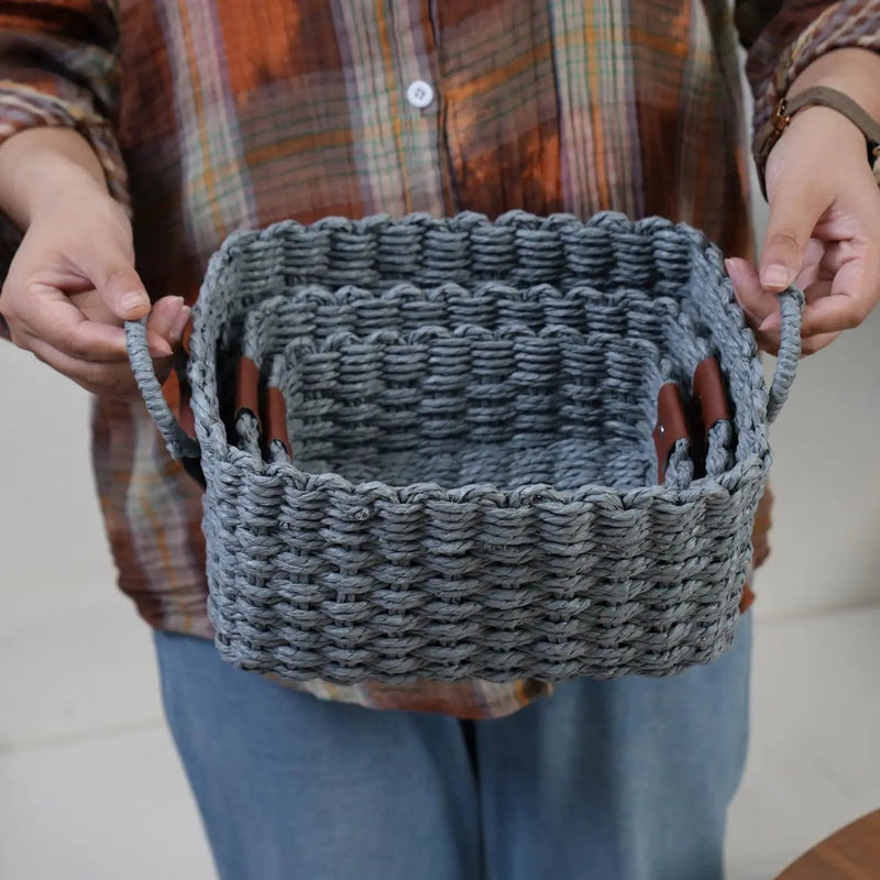 Small baskets for Organizing,Cute woven Storage basket with recycled paper rope for Shelves Bathroom,Little decorative basket,Set of 3 (Dark Grey) by GreenHaven Gardens