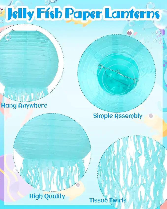 18 Pcs Jellyfish Paper Lanterns Mermaid Birthday Decorations Hanging Lantern Lamps for Ocean Theme Decor Under The Sea Party Supplies by GreenHaven Gardens