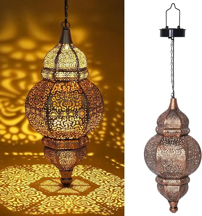 Hanging Solar Lights, Outdoor Decor Solar Lantern, Waterproof Metal Moroccan Lantern for Outside Patio Pathway Yard Front Porch Backyard Garden Decorative by GreenHaven Gardens