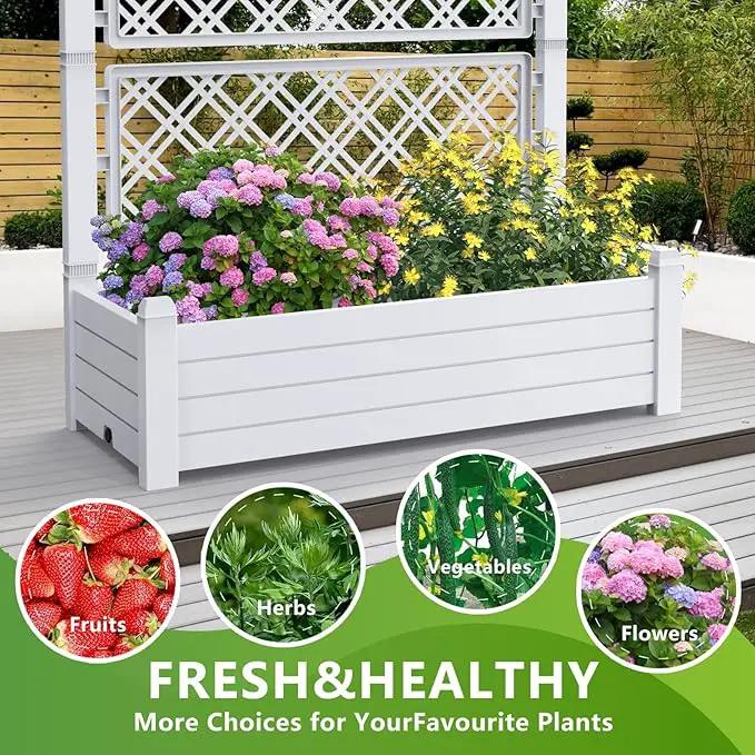 59.3in Planter Box Trellis, Large Outdoor Plastic Raised Garden Bed with Drain Plug for Climbing Plants(Ashen,43.43 * 18.27 * 59.29) by GreenHaven Gardens