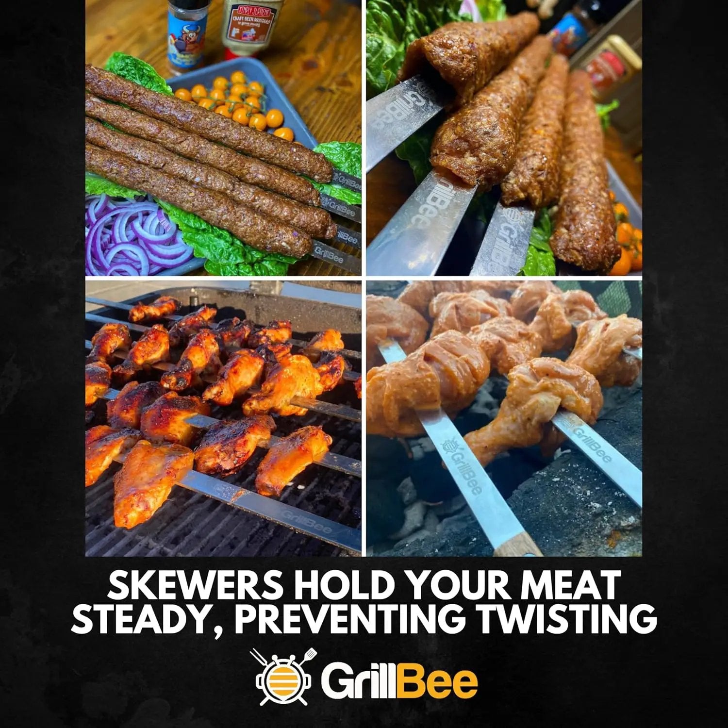 Premium Kabob Skewers 23 inch Long and 5/8 inch Wide Stainless Steel Flat Reusable Metal Skewers for Grilling BBQ - Chicken Kebab, 8pc Set with Bag by GreenHaven Gardens