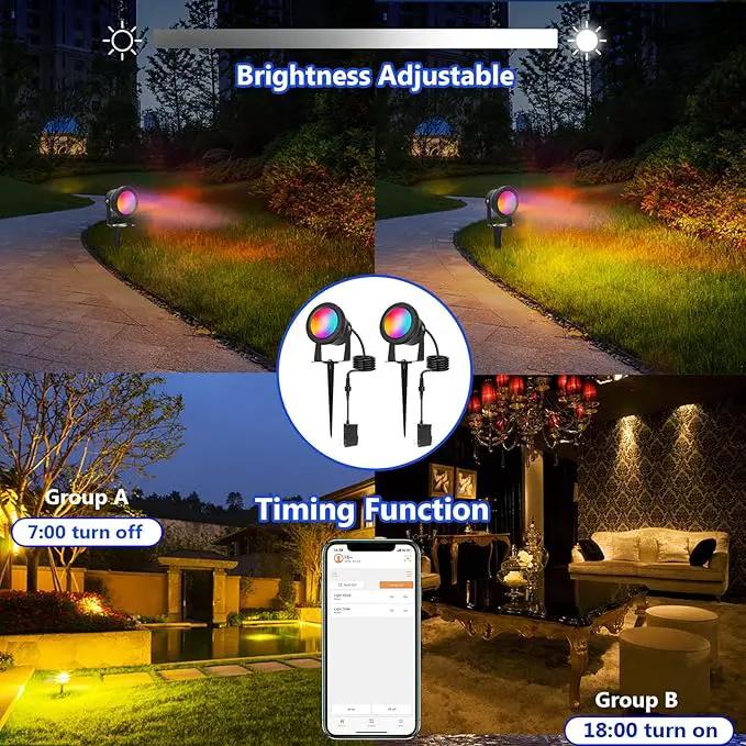 Spot Lights Outdoor, RGB Landscape Lighting 4XPack 15W IP67 Waterproof Spotlight Outdoor with Smart APP Control for Pathway Lights,LED Indoor Light(DC/AC 12V) by GreenHaven Gardens