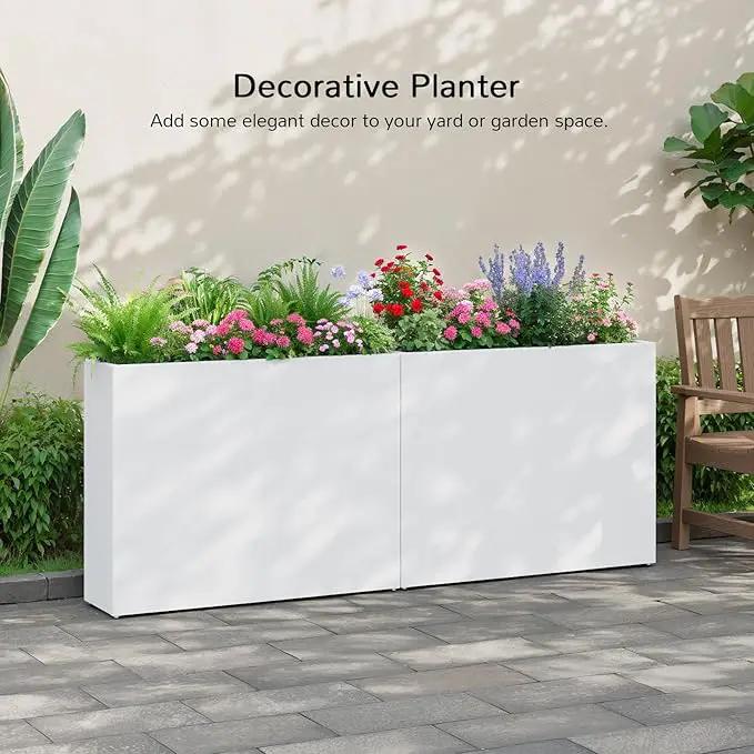 Stoog 38" Large Planters for Outdoor Plants Set of 2, All-Weather Rectangular Metal Planter Box with Removable Insert Shelf, Ideal for Plants, Flowers, Vegetables, Garden, White by GreenHaven Gardens