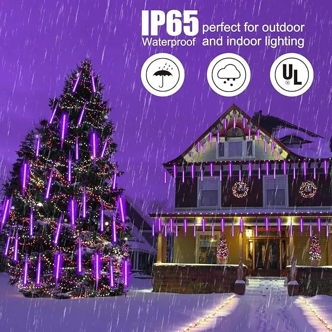 Purple Solar Christmas Lights, 16 Inches 8 Tube 288 LED Solar Meteor Shower Lights with 16 Tubes, Icicle Fairy String Lights for Christmas Decorations Tree Party Yard, Purple by GreenHaven Gardens