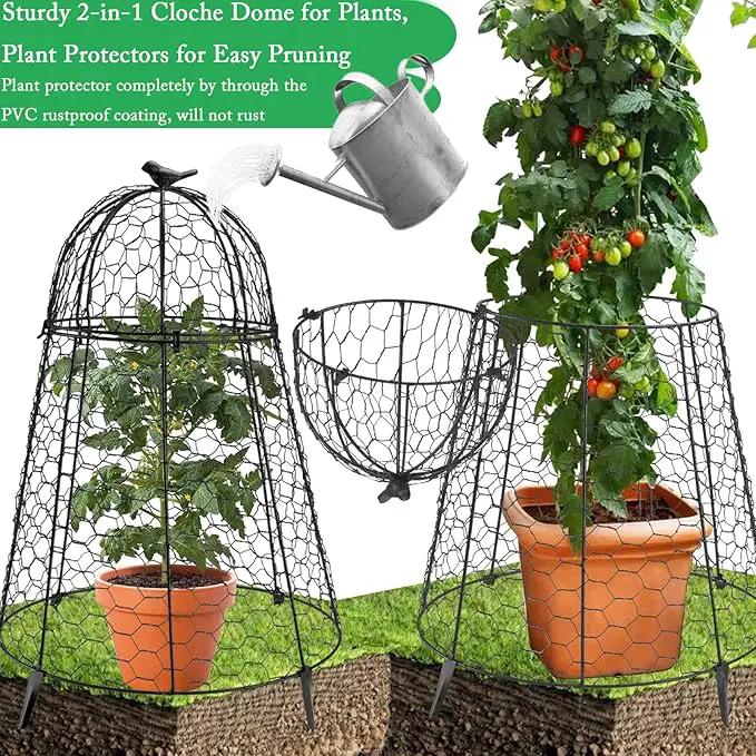 Plant Protector Chicken Wire Cloche 4 PCS, Plant Protectors from Animals, 18.7×12 Inch Large Garden Cloches for Plants, Sturdy 2-in-1 Cloche Dome for Plants, Plant Protectors for Easy Pruning by GreenHaven Gardens