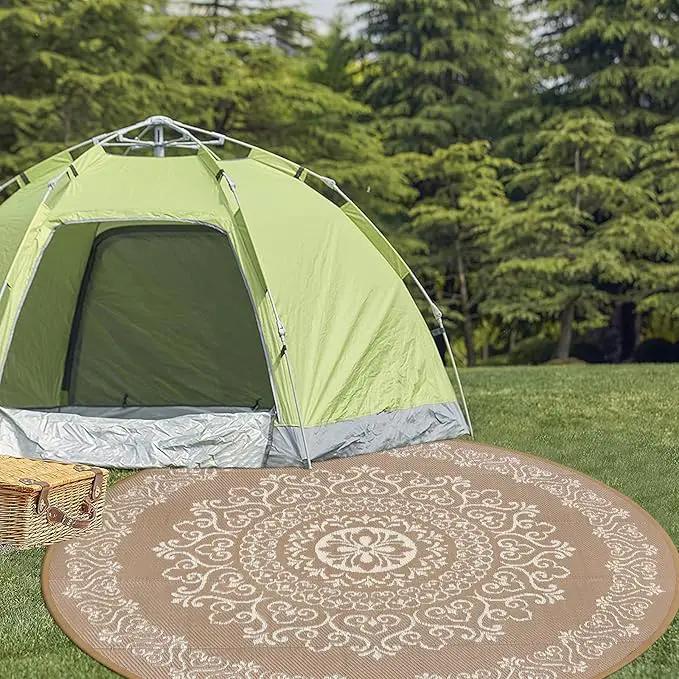 Pauwer Waterproof Outdoor Rug 8ft, Reversible Plastic Straw Patio Camping Rug, Indoor Outdoor RV Mat Carpet for Deck, Camper, Porch, Balcony, Backyard, Picnic, Floral Brown by GreenHaven Gardens