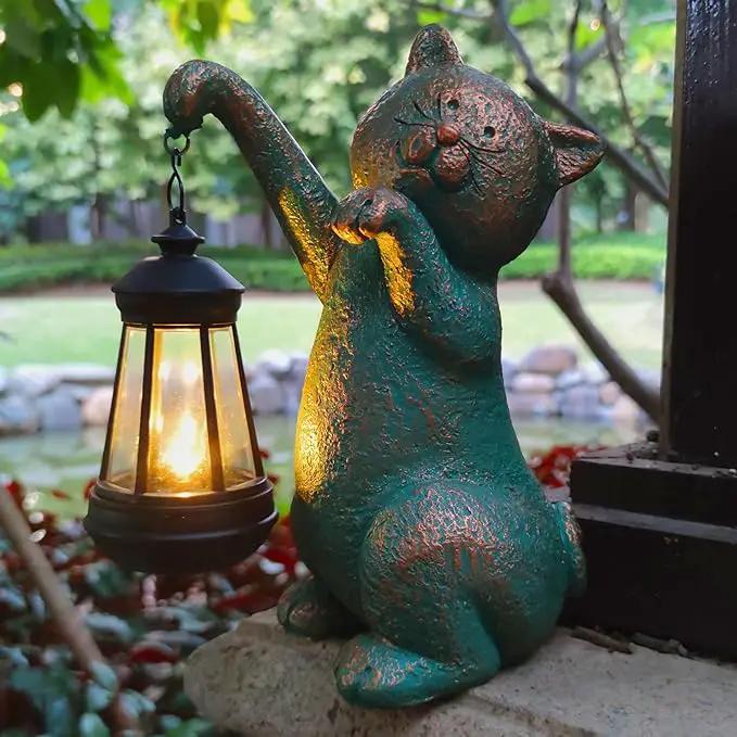 JOYBEE Garden Statues Cat with Solar Lantern Outdoor Decor-Cat Solar Figurines Lights Decorations for Patio Yard Lawn Ornaments-Gifts for Birthday Easter Housewarming by GreenHaven Gardens
