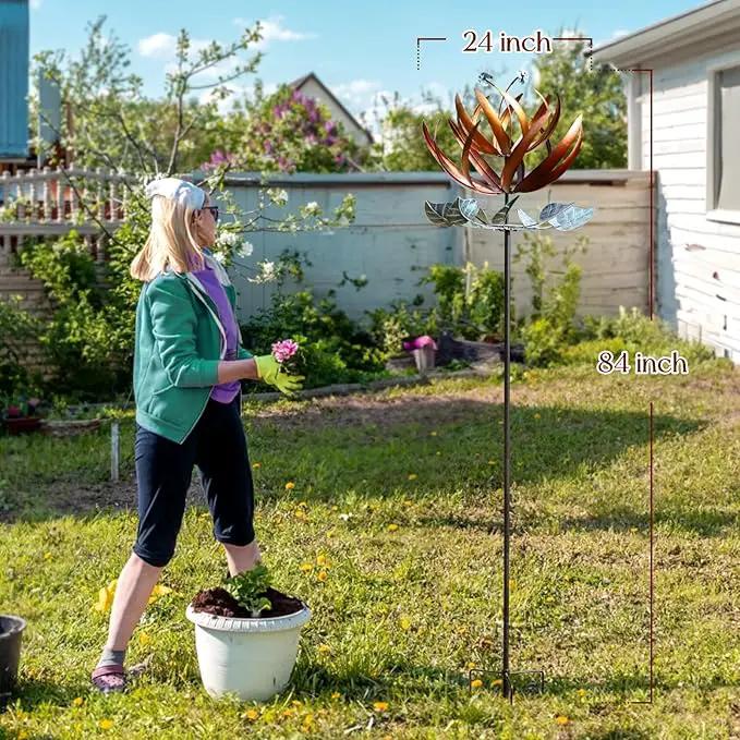 Wind Spinners for Yard and Garden, Wind Spinners Outdoor Large Metal, 84 inch Kinetic Wind Spinner & Wind Sculptures, Windmill Decor(Lotus) by GreenHaven Gardens
