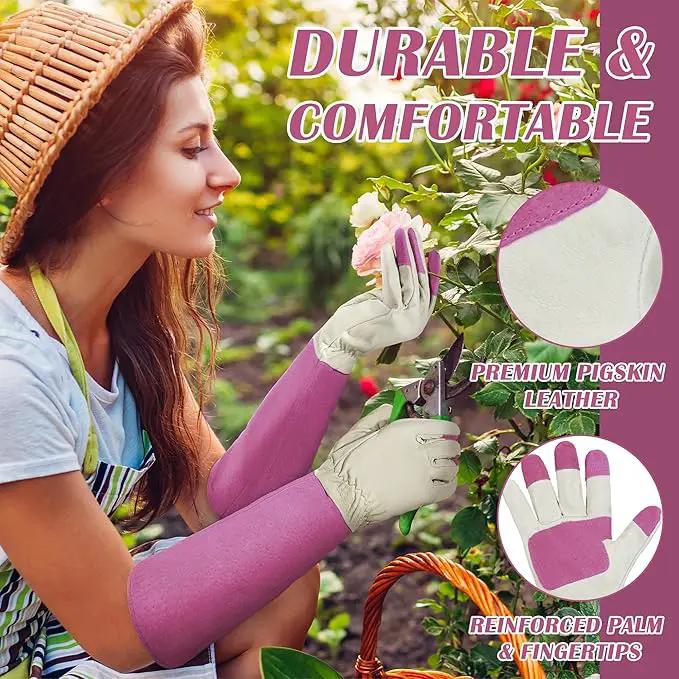 HANDLANDY Rose Pruning Gardening Gloves for Men & Women, Thornproof Long Gauntlet Gloves, Pigskin Leather - Breathable & Durability (Medium) by GreenHaven Gardens
