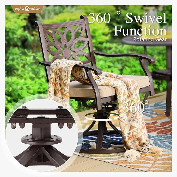 Sophia & William 7 Pieces Cast Aluminium Patio Dining Set for 6 People, Powder-Coating Outdoor Table and 4 Chairs & 2 Swivel Rocking Chairs, Outdoor Patio Table Set with 2.3" Umbrella Hole, Bronze by GreenHaven Gardens