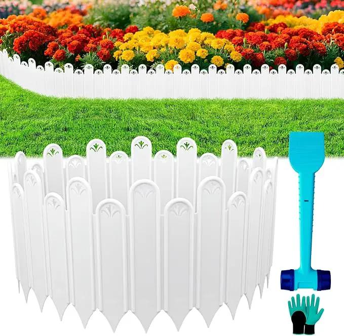 20PCS White Garden Edging Borders, 9.76" H Plastic Fences Edging with Hammmer Shovel Gloves, 13.6Ft Decorative Interlocking Landscape Edging, Flexible Flower Bed Border for Patio by GreenHaven Gardens