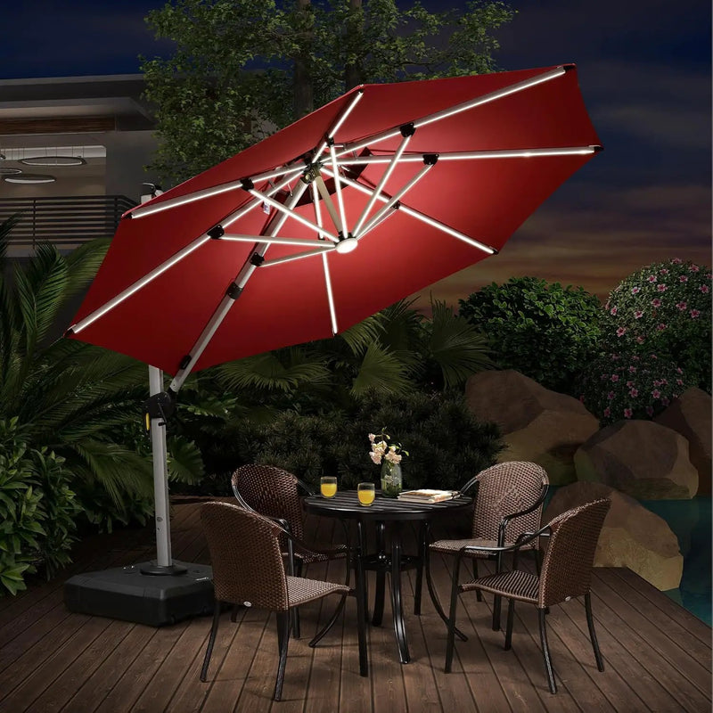 PURPLE LEAF 10ft Solar powered LED Patio Umbrella Outdoor Round Umbrellas Large Cantilever Umbrella with LED lights Windproof Offset Umbrellas Heavy Duty Sun Umbrella for Garden Deck Pool Patio, Terra by GreenHaven Gardens