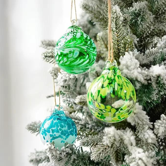 3pcs Hand Blown Glass Gazing Balls Blown Glass Christmas Ornament Balls Hanging Friendship Balls for Home Window Outdoor Garden Patio Decor by GreenHaven Gardens