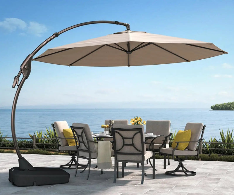 Grand patio 11FT Cantilever Umbrella with Base Outdoor Large Round Aluminum Offset Umbrella for Patio Garden Backyard (Champagne, 11 FT) by GreenHaven Gardens