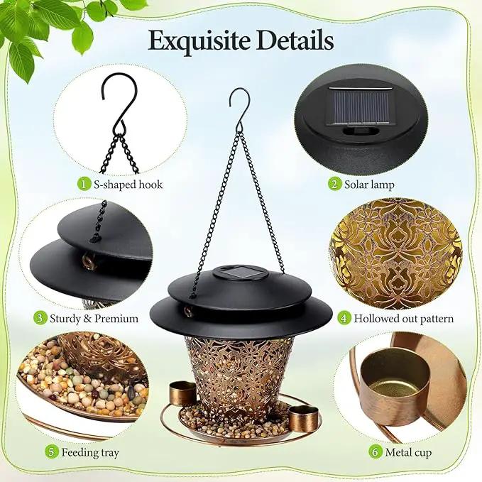 Solar Bird Feeders for Outside Hanging Metal Wild Bird Feeder Solar Lanterns Outdoor Waterproof Garden Decor for Yard Brown by GreenHaven Gardens