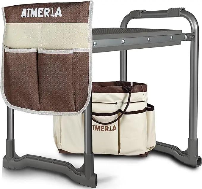 Foldable Garden Kneeler Seat Heavy Duty [Upgraded Widened Thick Kneeling Pad] Garden Stool with Large Garden Tool Bags with Pockets - Portable Garden Bench Gardening Gifts for Parents by GreenHaven Gardens