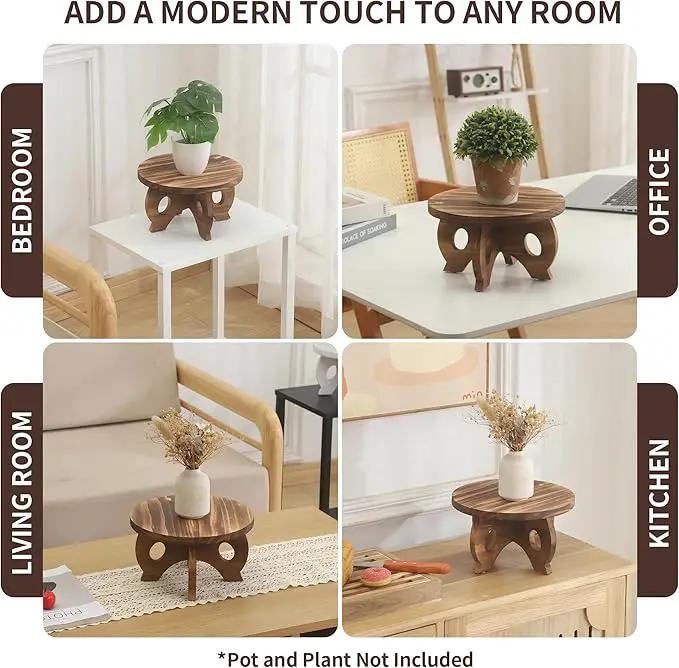 Plant Stand Indoor Wooden Plant Stool Round Stand Risers for Decor Plant Pedestal Stand Farmhouse Rustic Decorative Display Flower Holder Pedestal Board Brown by GreenHaven Gardens