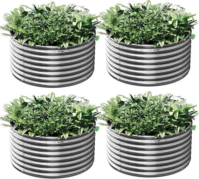 4 Pack 2x2FT Round Galvanized Raised Garden Bed Outdoor,Metal Garden Bed for Vegetables,Steel Raised Beds for Gardening,Above Ground Garden Box for Flower by GreenHaven Gardens