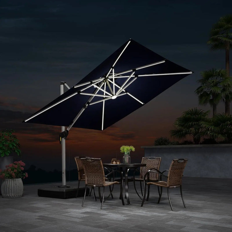 PURPLE LEAF 9 Feet Double Top Deluxe Solar Powered LED Square Patio Umbrella Offset Hanging Umbrella Outdoor Market Umbrella Garden Umbrella, Navy Blue by GreenHaven Gardens