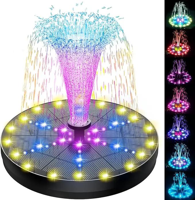 SZMP Solar Fountain 4W Bird Bath Fountains Upgraded 60 LED Lights, Solar Powered Fountain Pump Built-in 4000 Battery with 7 Nozzle & 4 Fixer, Solar Water Fountain for Garden, Bird Bath, Pool, Pond by GreenHaven Gardens