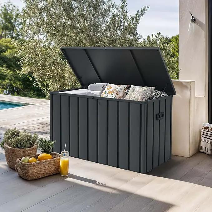 PURPLE LEAF Outdoor Deck Box 120 Gallon Waterproof Lockable Storage Box Container with Lid Deck Organization for Patio Cushions Side Table Pool Accessories Garden Tools, Gray by GreenHaven Gardens