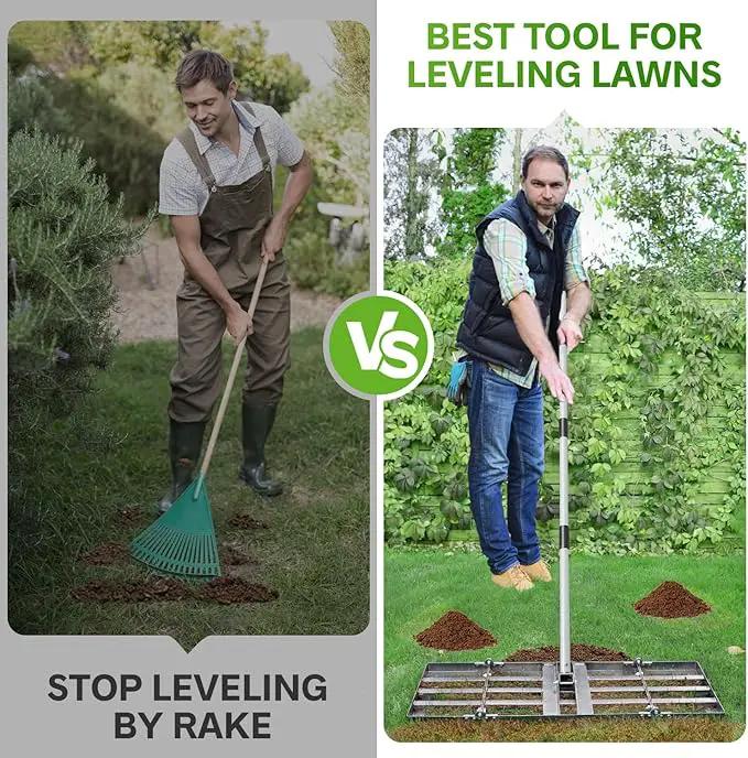Lawn Leveling Rake, Lawn Leveler with Stainless Steel Long Handle, Heavy Duty Yard Level Tool for Leveling Soil, Sand Or Dirt Surfaces, Gardening Gloves Gift Included (30x10in) by GreenHaven Gardens