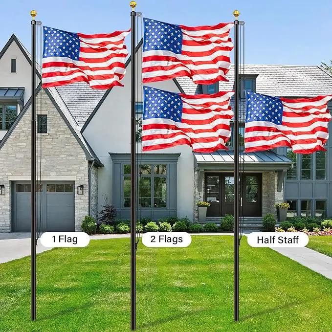 Flag Pole for Outside in Ground, 20FT Sectional Extra Thick Flagpole Kit, Heavy Duty Aluminum Outdoor Flag Poles with 3x5 American Flag for Yard, Garden, Residential or Commercial, Black by GreenHaven Gardens