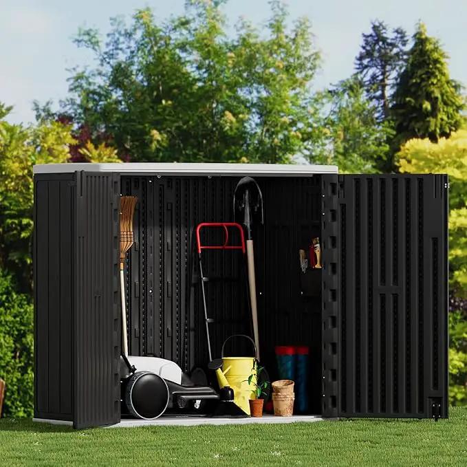 Large Outdoor Storage Box,Resin Sheds&Outdoor Storage Waterproof/Lockable,Outdoor Storage Cabinets for Balcony,Garage,Backyard (37Cu.ft-Black White) by GreenHaven Gardens