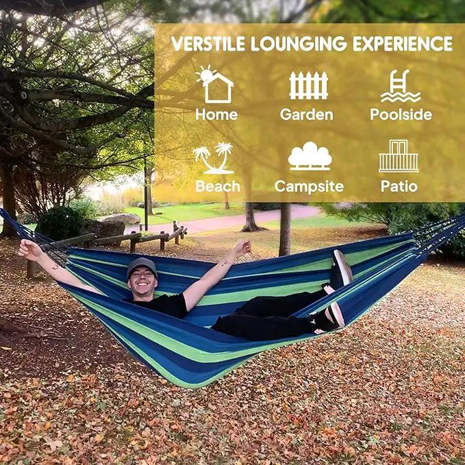 ANYOO Cotton Hammock Portable Camping Hammocks for Hanging Sturdy Garden Comfortable Fabric Hammock with Tree Straps Up to 660lbs with Travel Bag for Camping Outdoor/Indoor Patio Backyard by GreenHaven Gardens
